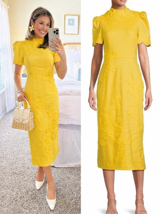 ANTONIO MELANI Dresses & Skirts - NWT Antonio Melani Willow Linen Floral Applique Sunshine Yellow‎ Midi Dress